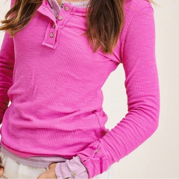 La Miel Leah Long Sleeve Hot Pink  Top - Picture 3 of 3